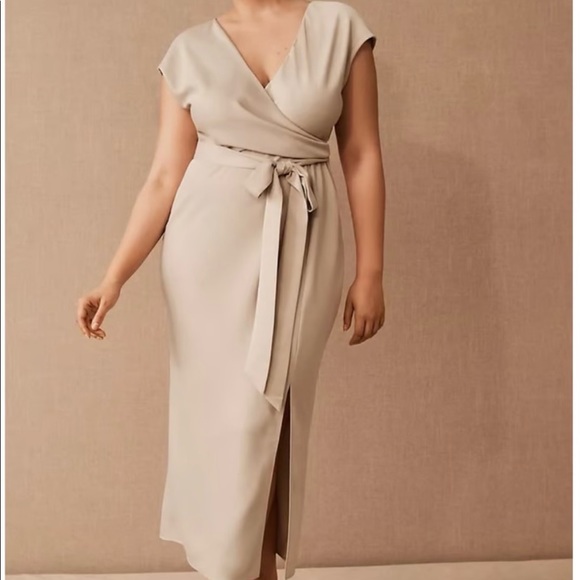 BHLDN Louisa Satin Charmeue Midi Dress in Champagne- BRIDESMAID - Picture 1 of 5